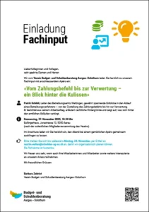 Einladung Fachinput «Vom Zahlungsbefehl bis zur Verwertung – ein Blick hinter die Kulissen», Donnerstag, 27. November 2025, 18.30 Uhr, Aarau – Budget- und Schuldenberatung Aargau–Solothurn – www.schulden-ag-so.ch